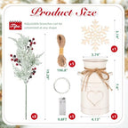 Christmas Table Decorations Set with 5 Pcs 20" Christmas Artificial Pine Branches with Red Berry Stems,White Iron Vase, LED String Lights, Snowflake Wood Chips and Hemp Rope for Xmas Winter DIY Decor - Image 2