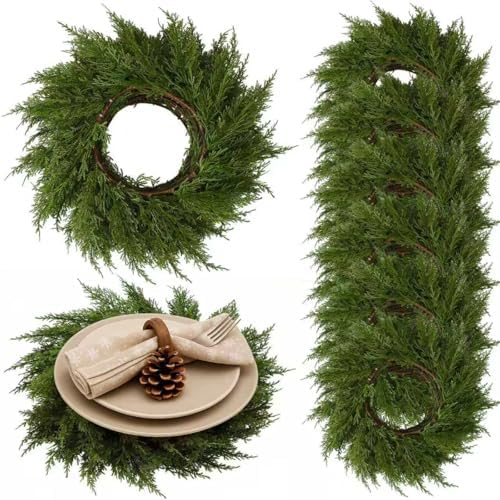 Christmas Round Placemats Set of 6 Artificial Cedar Wreath Charger by Gandeer