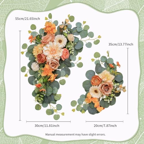 Odouzy Artificial Wedding Arch Flowers for Wedding Sign,Set of 2 for Welcome Ceremony Sign,Faux Floral Swags,Banquet and Reception Backdrop Floral Decoration (Orange) - Image 2