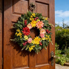 Spring Summer Eucalyptus Wreaths for Front Door Outside 24Inch Door Yellow Daisy Wreath with Sunflower Peony Dahlia Green Leaves for All Season Indoor Outdoor Home Farmhouse Porch Wall Window Decor - Image 4