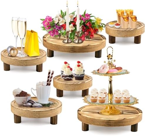 6PCS Wooden Risers for Display Wood Cake Stand for Party Round Food Risers for Buffet Wooden Holder Rustic Riser for Decor Tiered Tray Decor Home Kitchen (Light Brown, 6 PCS (8”, 6”, 5”)) by Unknown