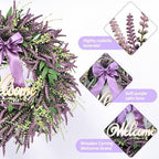 26 Inch Purple Lavender Wreath for Front Door, Lifelike Artificial Eucalyptus Door Hanger with Welcome Sign, Fade-Resistant Floral Ring for All Seasons Home Decor, Farmhouse Wall Ornament - Image 3