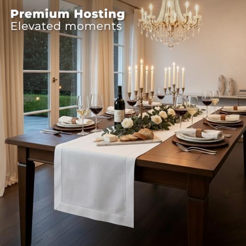 Signature Linen™ by D'Moksha, White Table Runner 120 Inches Long, 100% Pure Linen, Hemstitch, 14 x 120 Inch Table Runner for Dresser, Dining- Fall, Weddings, Outdoor Hosting - Image 3