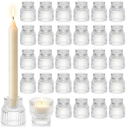 36 Pack Clear Glass Taper Candle Holders, 2-in-1 Tealight Candle Holder by Unknown