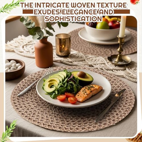 12 Pcs Jute Woven Placemats 12 Inches Boho Rustic Table Mats, Natural - Image 5