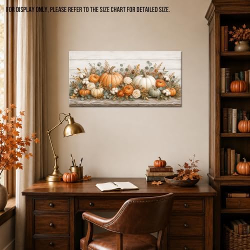 WAXWHELK Pumpkin Fall Canvas Wall Art, Autumn Thanksgiving Rustic Farmhouse Painting Pictures, Floral Pumpkin Artwork for Living Room Bedroom Home Decor (12"x24") - Image 4