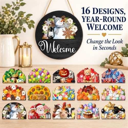 16-Piece Magnetic Interchangeable Seasonal Wooden Welcome Sign - Image 2