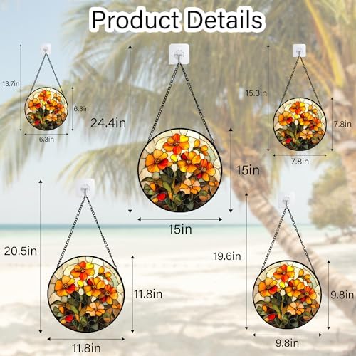 Orange Calendula Flower Stained Glass Window Hanging Suncatcher Gifts 9.8" - Image 6