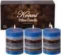 KONNI Layered Pillar Candles Set of 3, 3"x 4" Table Decor Blue Coffee by KAMMAK