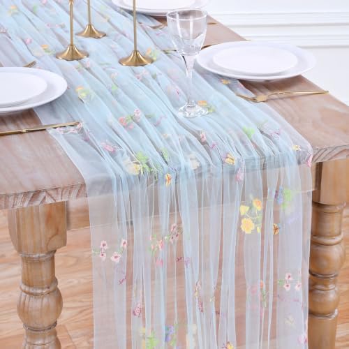 Flower Tulle Table Runner Gauze Centerpieces 10ft Embroidery Spring Lace by LuoluoHouse
