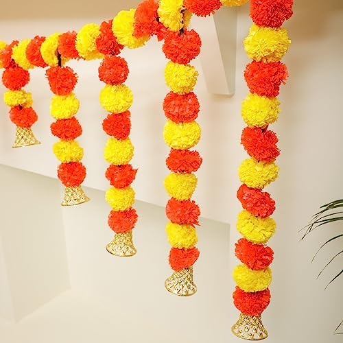 5 Ft Marigold Door Hanging Toran Yellow Orange - Indian Thorans - Atificial Flower Garland for Pooja Mandir, Door, Diwali Decoration Toran - Indian Housewarming Décor, Bandhanwar (Pack of 1) - Image 2
