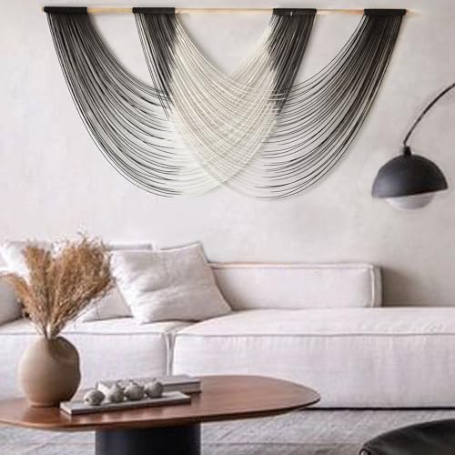 Jakalin Macrame Wall Hanging Black Dip-Dyed Fiber Wall Art 59" Wx35 L - Image 4