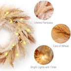 DecorbyHannah 24'' Neutral Fall Pampas Wreath with Lights for Front Door - Image 3