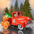 Zaer Ltd. Metal 18.5" Long Multi-Seasonal Christmas and Harvest Pickup Truck with Metal Tree, Pumpkins, and Matching Side-Magnet Sets (Glossy Red) by ZaerLtd