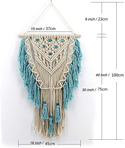 Macrame Wall Hanging Woven Wall Art Aqua Blue Color Tassel Macrame Tapestry Boho Pediments Wall Decor for Apartment Dorm Living Room Bedroom Baby Nursery Art Party Wedding Backdrop - Image 5