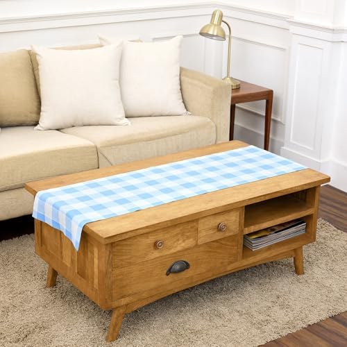 Solino Home 100% Pure Linen Dining Table Runner Blue Bell Check, 14 x 60 in by SolinoHome