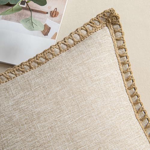 MIULEE Set of 2 Lumbar Linen Burlap Throw Pillow Covers 12x20 Champagne - Image 3
