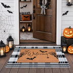 Halloween Welcome Door Mat Combo Set, Skeletal Hand Coco Coir Doormat -3'*5' Black and White Striped Rug, Autumn Front Porch Entryway Decor Floor Mat by Fallovea