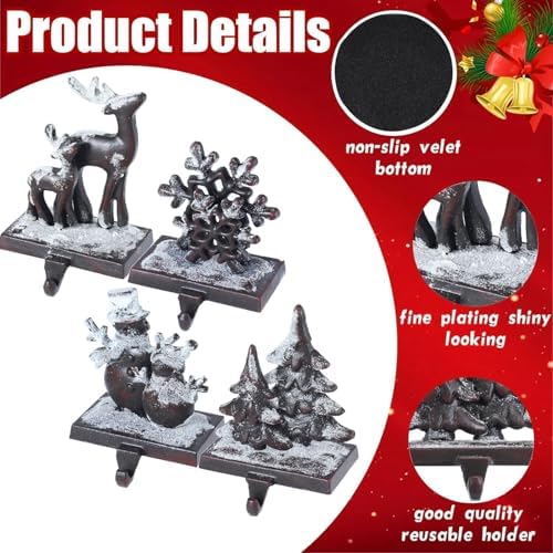 4PCS Iron Stocking Holders for Mantle Mantle Stocking Hanging Hook Xmas Weighted Christmas Stocking Holder Heavy Duty Farmhouse Vintage Fireplace Stocking Hanger for Christmas Decor (Iron,4) - Image 5