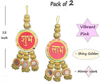 Divyakosh Shubh Labh Door Hanging (2 Pcs), Elegantly Handcrafted Tags - Shoon/Soohn/Good Luck Tag, Decor for Entrance Festivities, Authentic Indian Design (Bright Pink), Medium - Image 6