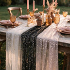 Artoid Mode 6PC Beige Black Pink Gauze Table Runner 120 Inch 10FT, Glitter Metallic Foil Sheer for Wedding Anniversary Holiday Birthday Home Party Decor - Image 6