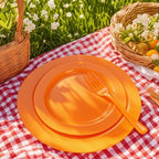 FLOWERCAT 60PCS Orange Plates - Heavy Duty Orange Plastic Plates Disposable for Fall Party & Halloween&Thanksgiving - Serve 30 Guests 10.25inch and 7.5inch - Image 3