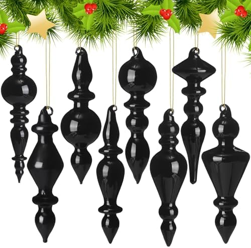 Mifoci 8 Pcs 6 Inch Mercury Glass Finial Christmas Ornaments,Black by Mifoci