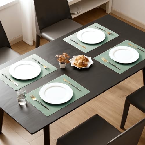 MOSAYT Vinyl Faux Leather Placemats, Set of 6, Green - Image 2