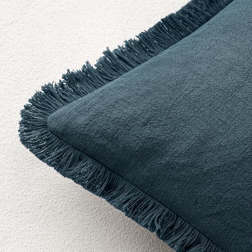 MIULEE Boho Linen Fringe Decorative Throw Pillow Covers Navy Blue 18x18 - Image 3