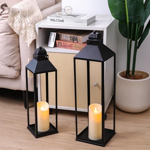 Large Lanterns Decorative Outdoor Indoor, 23" 19" Floor Lantern with Candle - Image 5
