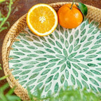 JUNGLE CULTURE Round Rattan Tray with Mother of Pearl Inlay • Everglade 14" - Image 5