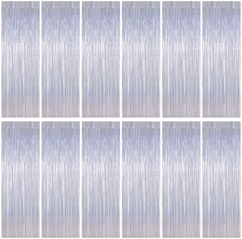 ZATAYE 12 Pack Glitter Silver New Years Eve Foil Curtain Decorations by ZATAYE