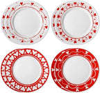 Jinei Set of 8 10 Inch Valentine's Day Ceramic Flat Plates Red White Heart Dining Serving Plates Round Dessert Salad Dish Set Gift for Valentine's Day Wedding Anniversary Party Decoration by Jinei