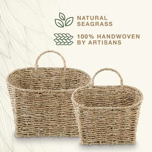 84ECO Set of 2 Seagrass Hanging Baskets for Organizing, Front Door, Mail, Flowers - Image 6