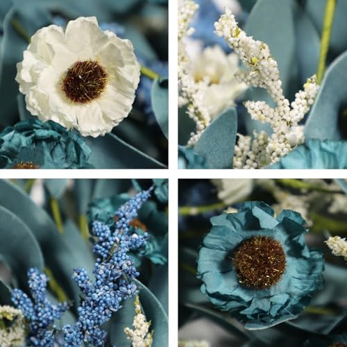 70 Inch Blue Eucalyptus Garland with White Flowers - Long Artificial Vine Garland for Staircase, Mantel, Fence, Front Door, Indoor/Outdoor Hanging Decor for All Seasons - Image 3