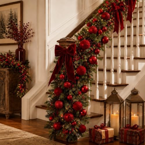 Hollowfly Red 56 Pcs Velvet Christmas Balls Ornaments Set - Image 6