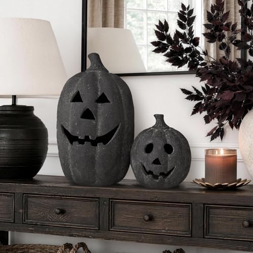 Halloween Decorations Outdoor - Black Handmade Terracotta Jack O Lantern - Image 5