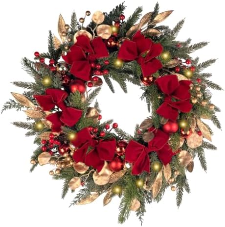 24 inch Christmas Wreath，Artifical Christmas Door Wreaths,Winter Wreaths by LittleGlee