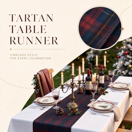 Fanfanwin 6 Pcs Tartan Plaid Table Runner 72x13 Inch Plaid Vintage Decoration, Table Runner for Home Dining Room Kitchen Decor Birthday Party Rustic Farmhouse Christmas Holiday Decor (Blue and Red) - Image 2