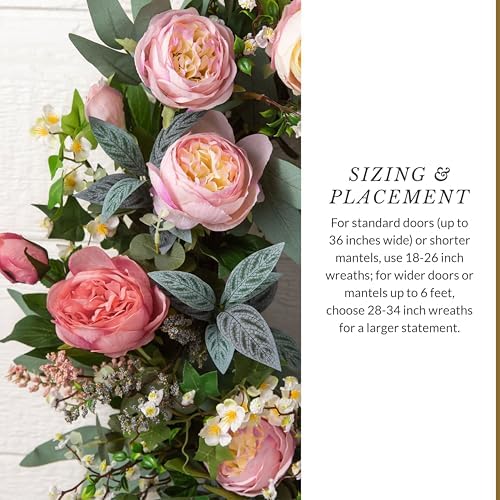 Balsam Hill Outdoor Provence Rose Spring & Summer Wreath - 28" Premium UV-Protected Floral Door Wreath for Front Door, Patio, & Garden - Image 6
