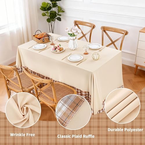 Fanqisi Brown Ruffle Table Cloth Fall Tablecloth - 90 x 132 Inch Polyester Tablecloths Rectangle Thanksgiving Table Cover for Birthday Wedding Picnic Christmas Party Decoration - Image 4