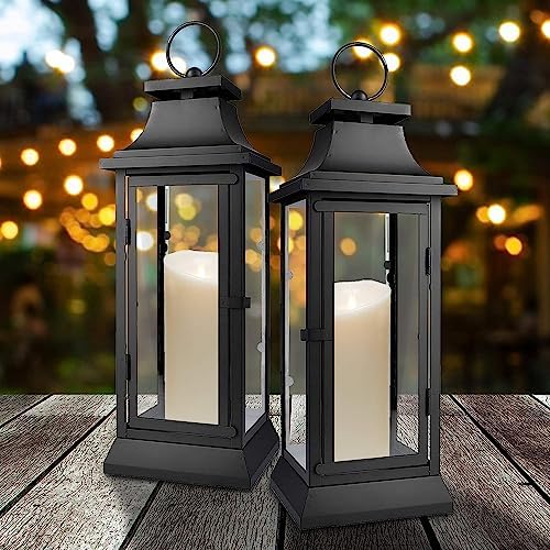 Serene Spaces Living Black Decorative Hurricane Lantern with Clear Glass Panels, Medium Indoor Outdoor Lantern for Porch, Events, Parties & Tabletop Decor, 5" Square & 15" Tall, Pack of 4 - Image 4