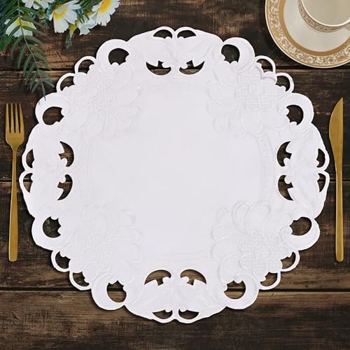 Decozen Set of 8 Doilies for Table, Lace Doilies - Rustic, Crochet, Farmhouse, Kitchen, Round Table Placemats - Valentines Day Decorations - 15 inch White, The Snow Blossom Collection by Decozen