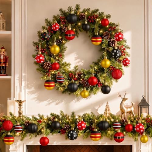 Lunmon 64 Pcs Mouse Christmas Ball Ornaments Red Black Yellow Xmas Baubles - Image 6