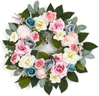 Garvee 20 Inch Spring Wreaths for Front Door, Artificial Pink Rose Wreath by Garvee