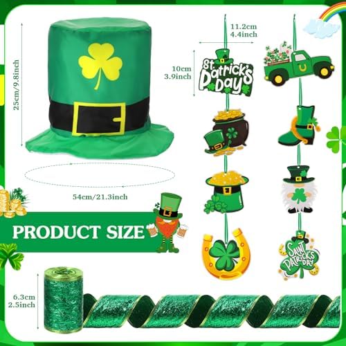 Halfchet St. Patricks Day Tree Ornaments Decorations St Patrick's Day Tree Topper Hat Bow Ribbon Shamrock Coins Hanging Ornaments for Irish Party - Image 3