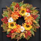 Fall Wreaths for Front Door, 24 Inch Autumn Wreath Luxury Harvest and Thanksgiving Indoor & Outdoor, Fall Door Wreath with Dahlias, Sunflowers,Peony&Pumpkins, Fall Wreath for Outdoor Wreaths by Rimalo