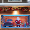 Santa and Truck Christmas Garage Door Banner 7x16FT, Holiday Scene with Santa, Gifts, and Vintage Truck, Large Outdoor Xmas Decoration for Garage Doors by ANNAQUEEN