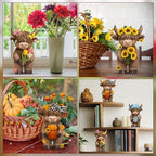 Simgoing 4 Pcs Seasonal Highland Cow Figurines, Spring Summer Fall Winter Gnomes 4 Seasons Highland Cow Home Decor Table Centerpieces Scottish Resin Statue Calf Gifts for Home Garden Kitchen Office - Image 6