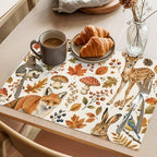 Thanksgiving Placemats Set of 8,Cotton Linen Fabric Place Mats,Fall Fox Squirrel Rabbit Mushroom Maple Leaves Decorative Table Mats Protector for Home Kitchen Dining Wedding Party Coffee Tables - Image 3
